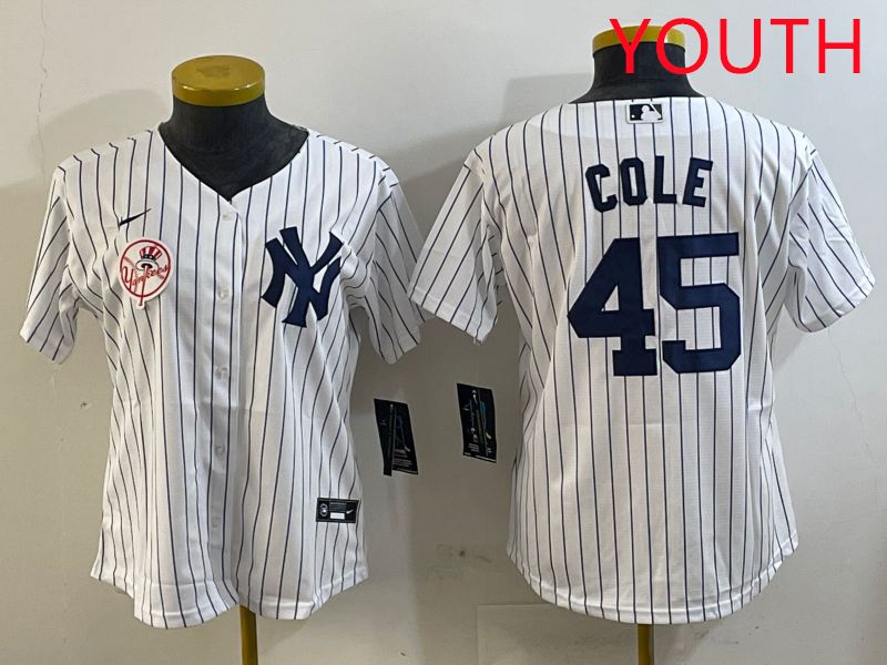 Youth New York Yankees 45 Cole White Stripe Game 2025 Nike MLB Jersey style 8